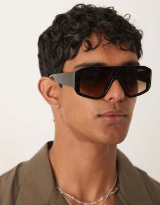 ASOS DESIGN ASOS DESIGN chunky aviator sunglasses in black with brown lens