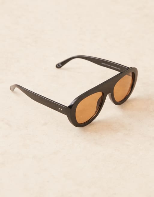 ASOS DESIGN chunky aviator sunglasses in black with brown lenses
