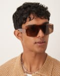 [ASOS DESIGN] ASOS DESIGN chunky aviator sunglasses in brown with brown lens No Size BROWN