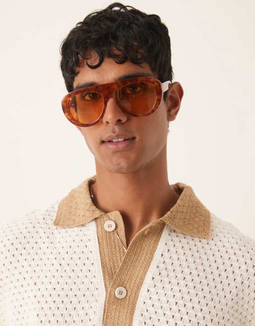ASOS DESIGN chunky aviator sunglasses in tortoise shell with amber lenses