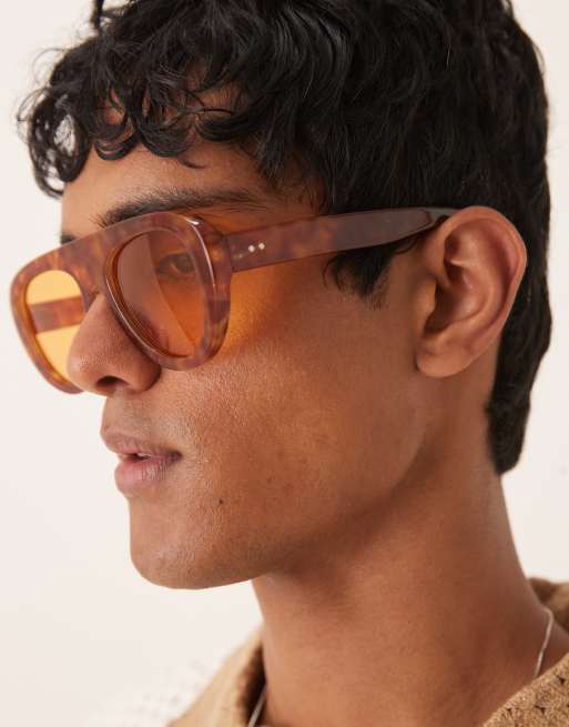 ASOS DESIGN - Chunky aviator zonnebril in tortoise met amberkleurige glazen, 3 van 3