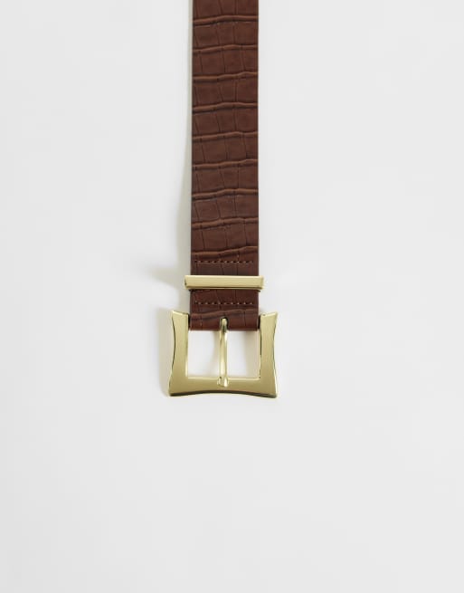 ASOS DESIGN chunky bælte med firkantet spænde til hofte og talje i chokoladebrun croc, 4 af 4