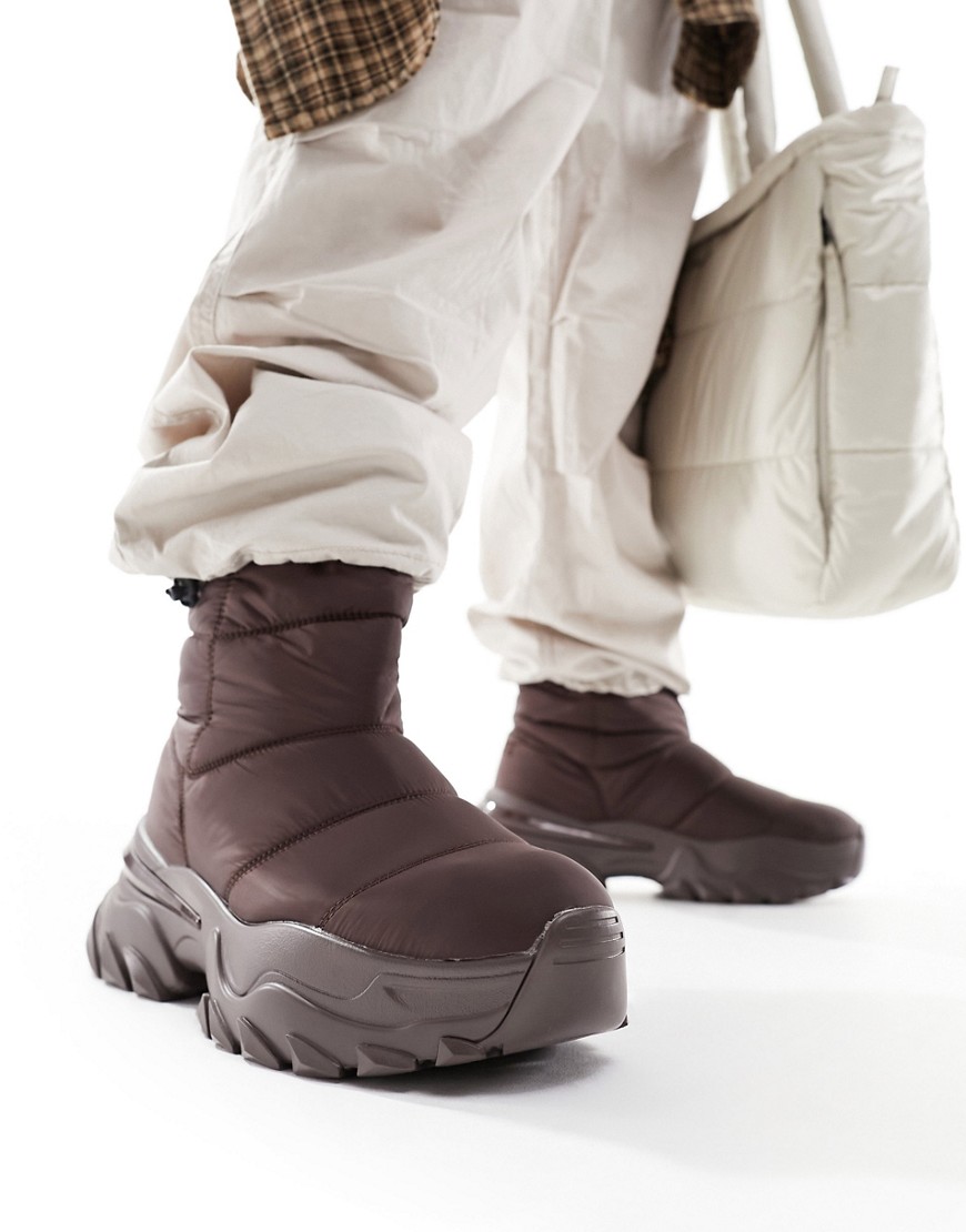 Asos Design Chunky Boots In Brown Puffer Nylon