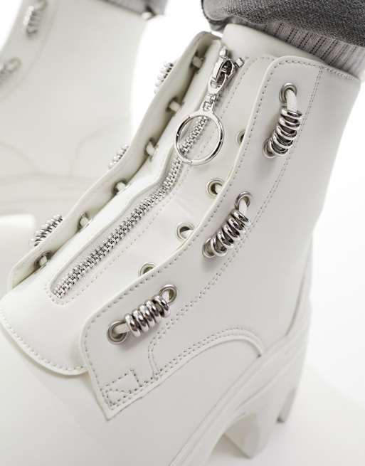 ASOS DESIGN chunky boots in white faux leather with zip detail