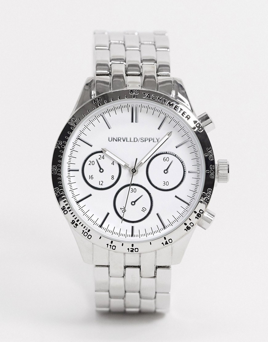 ASOS DESIGN chunky bracelet watch with white dial in silver tone