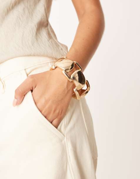 ASOS DESIGN chunky bracelet with vintage-style design in gold tone - view 1