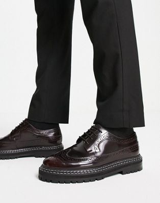 ASOS DESIGN chunky brogue shoe in burgundy leather