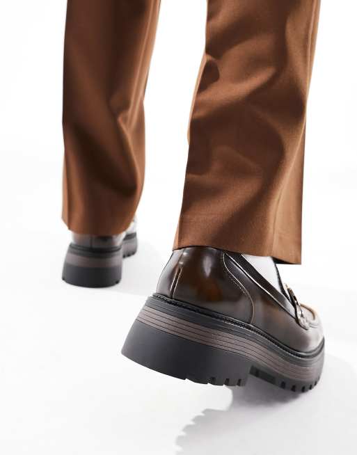 ASOS DESIGN chunky brown loafers in faux leather
