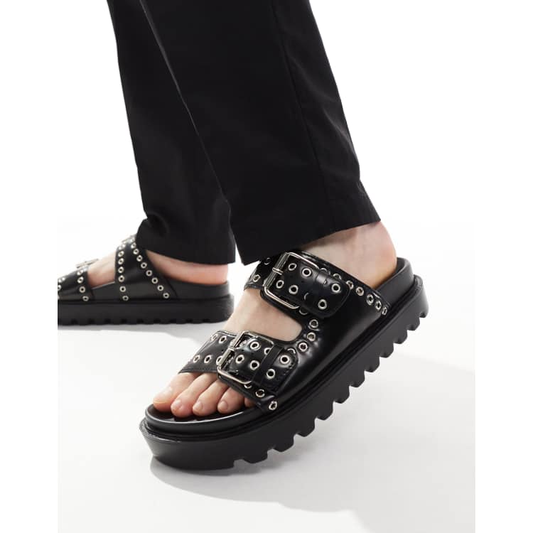 SALT AND CHOCOLATE ■ Double Buckle Eyelet Mule mellow-studded-mule-angle.