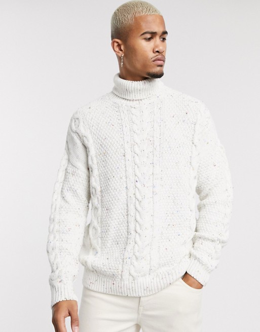 ASOS DESIGN chunky cable jumper with multi fleck neps in white