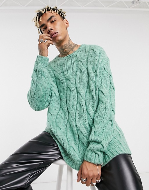 ASOS DESIGN chunky cable knit jumper in lime green