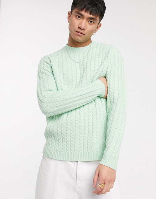 ASOS DESIGN chunky cable knit jumper in mint green