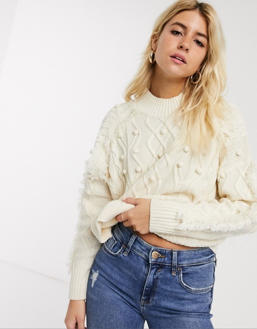 ASOS DESIGN chunky cable sweater with fringe detail | ASOS