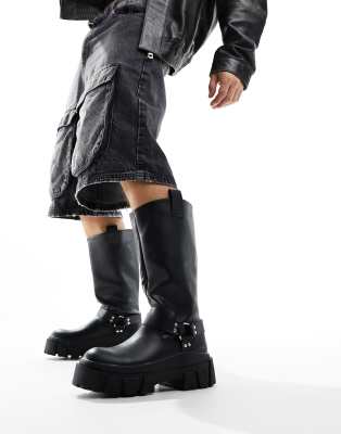  chunky calf boots  faux leather