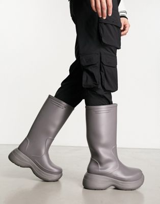 ASOS DESIGN chunky calf length wellington boots in charcoal - ASOS Price Checker