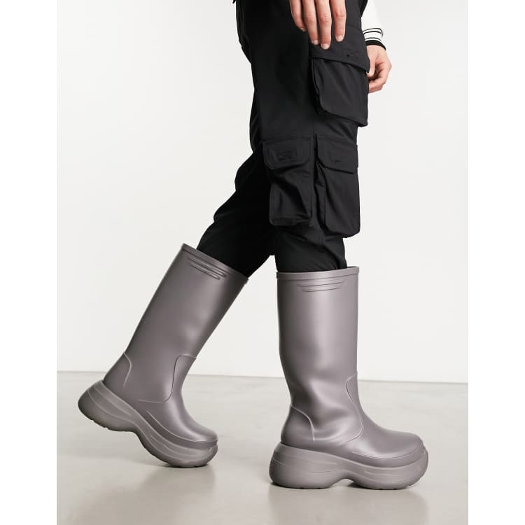 ASOS DESIGN chunky calf length wellington boots in black