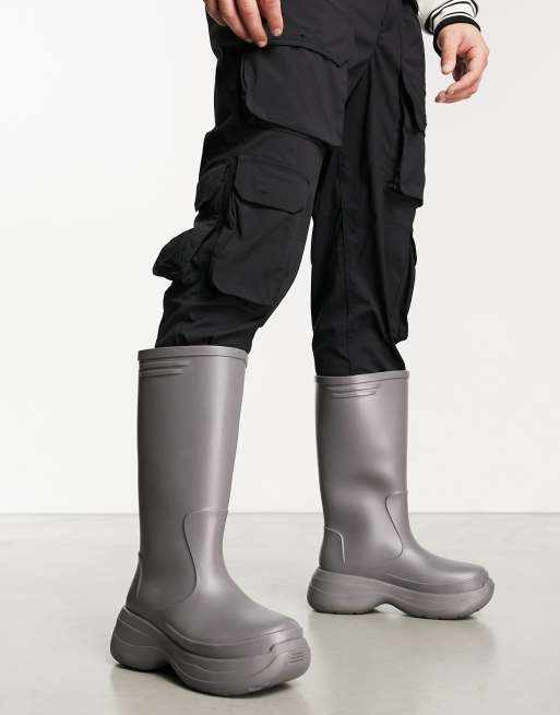 ASOS DESIGN chunky calf length wellington boots in charcoal