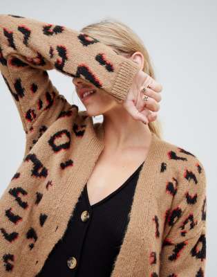 chunky knit leopard print cardigan