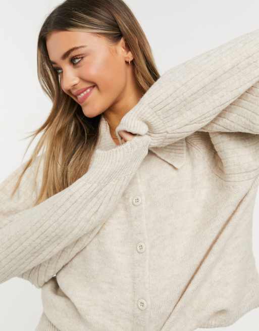 ASOS DESIGN knitted cardigan in oatmeal twist, ASOS