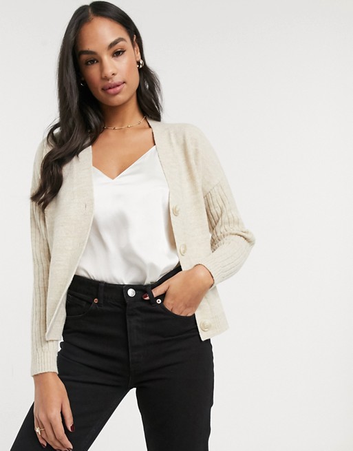 ASOS DESIGN chunky cardigan with ribbed sleeve