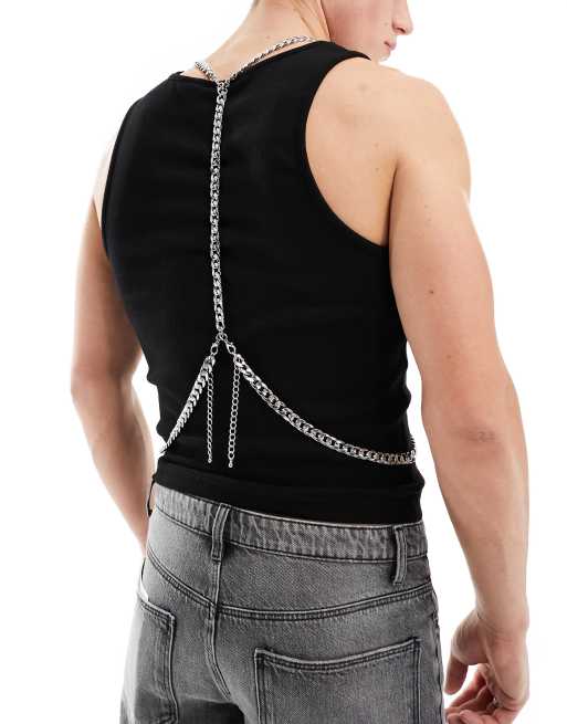 Silver Chain Harness Belt with Ring Details Apatico - Industrial Draped Chain Harness Belt - Industrial  main image 4