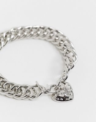 chunky silver heart bracelet