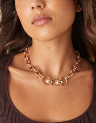 Asos Design Kids' Chunky Chain Necklace With Snaffle Detail In Brown