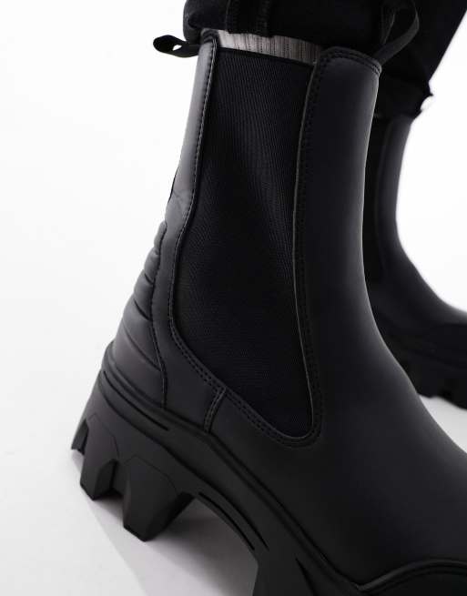 ASOS DESIGN chunky chelsea boots in black faux leather with padding detail