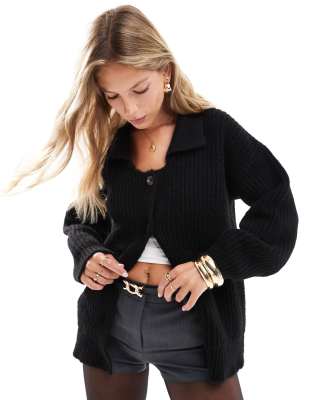 Asos Design Chunky Collared Oversized Cardigan In Black