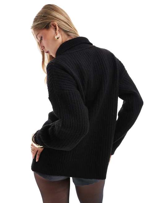 ASOS DESIGN chunky collared oversized cardigan in black ASOS