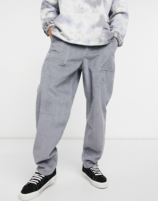 ASOS DESIGN chunky cord pants in balloon fit in grey | ASOS