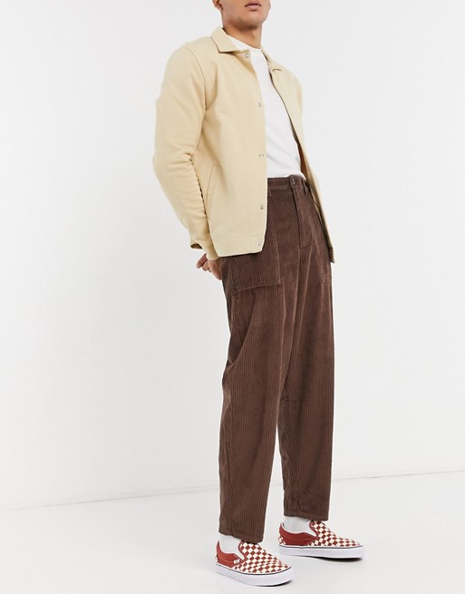 ASOS DESIGN chunky cord trousers in balloon fit in brown