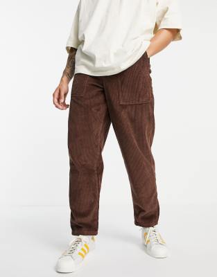 ASOS DESIGN chunky corduroy pants with balloon fit in brown