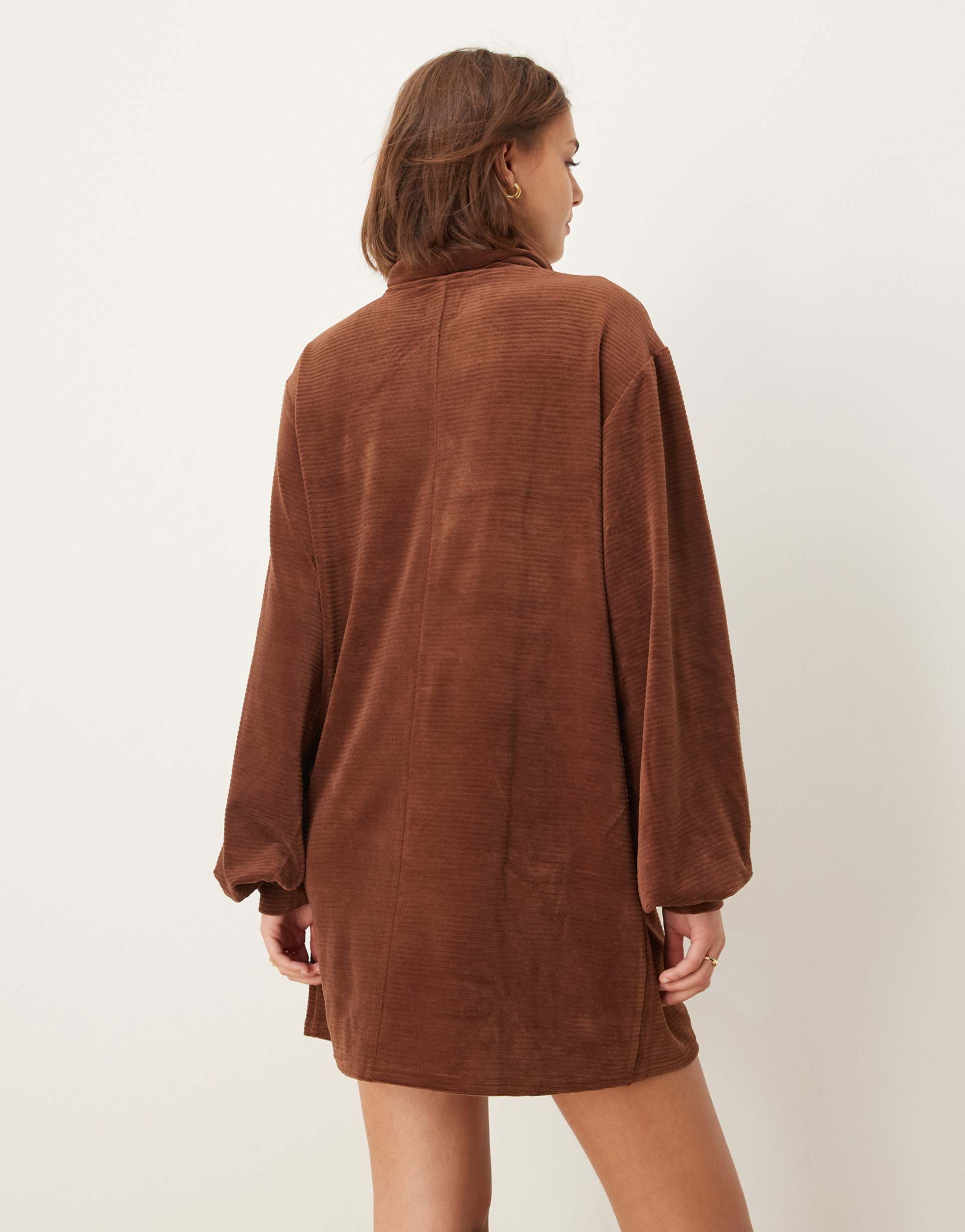 asos design chunky corduroy turtle neck slouchy mini dress in chocolate