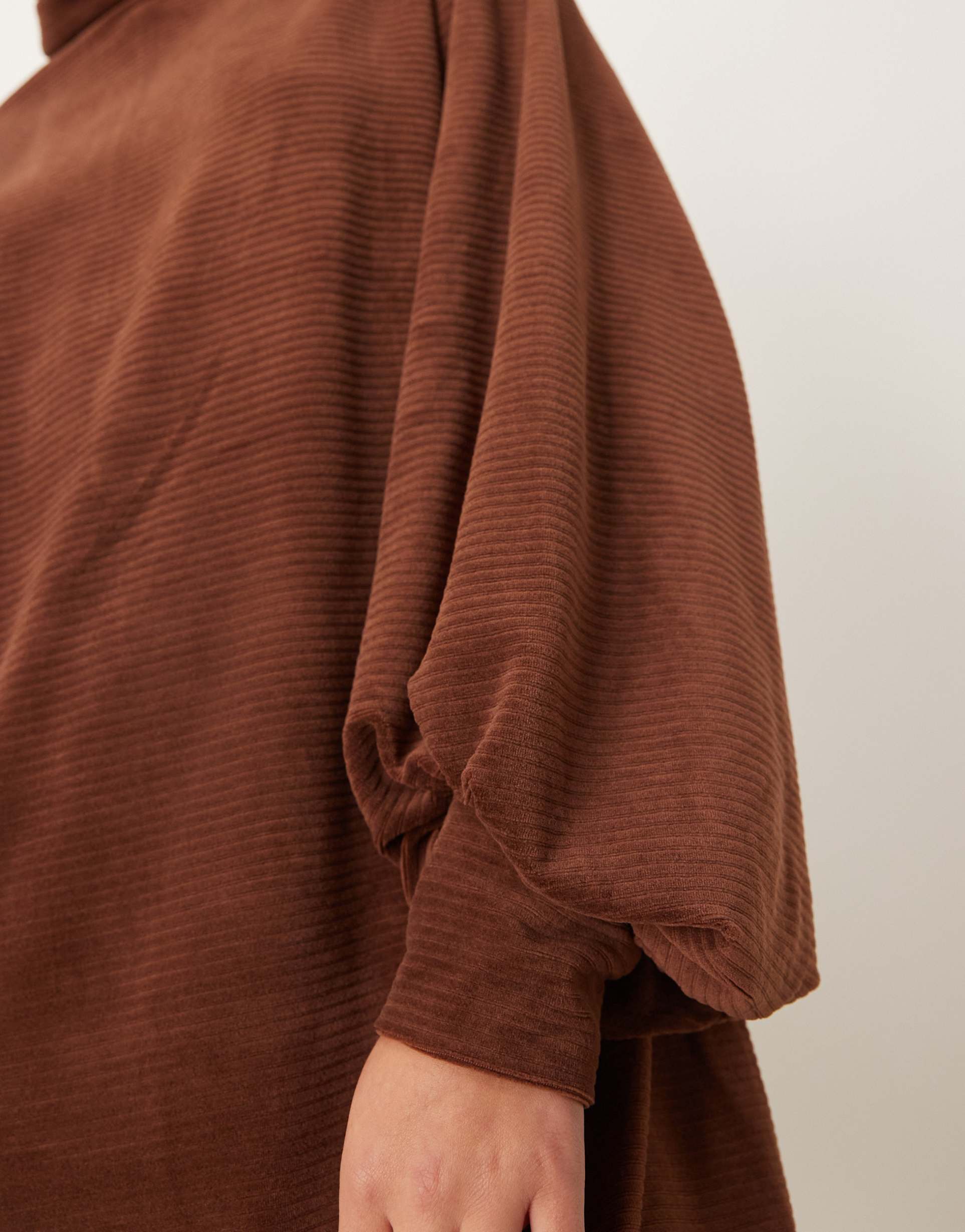 asos design chunky corduroy turtle neck slouchy mini dress in chocolate