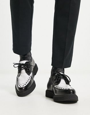 ASOS DESIGN chunky creeper in black leather and white leather
