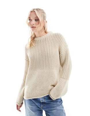 ASOS DESIGN chunky crew neck jumper in oatmeal-Neutral