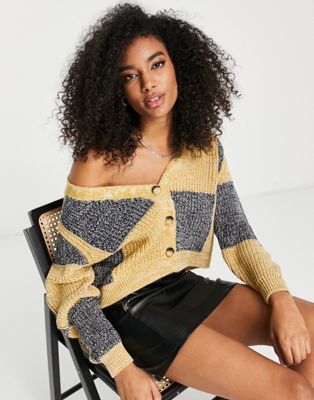 ASOS DESIGN chunky cropped cardigan in check pattern