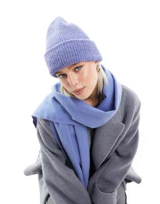Asos Design Chunky Double Roll Beanie In Blue