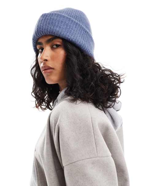 ASOS DESIGN chunky double roll beanie in blue - view 1