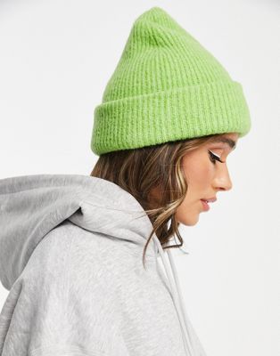 ASOS DESIGN chunky double roll beanie in green