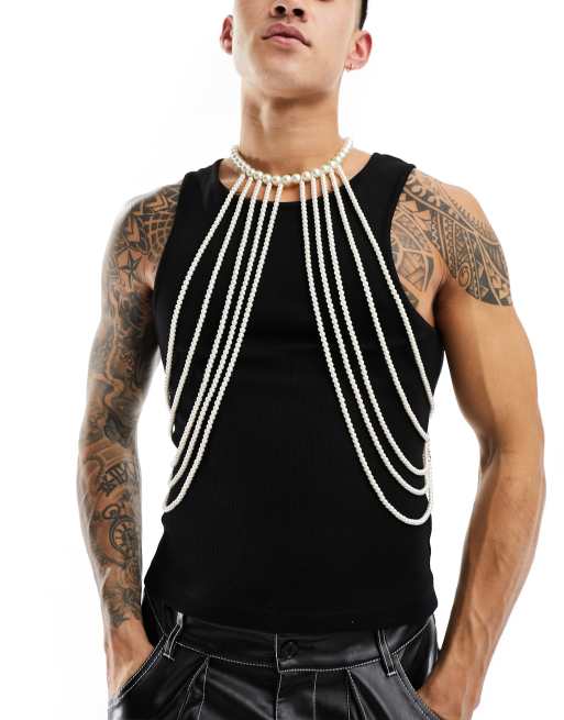 ASOS Design Chest Harness with Hanging Chains in Black