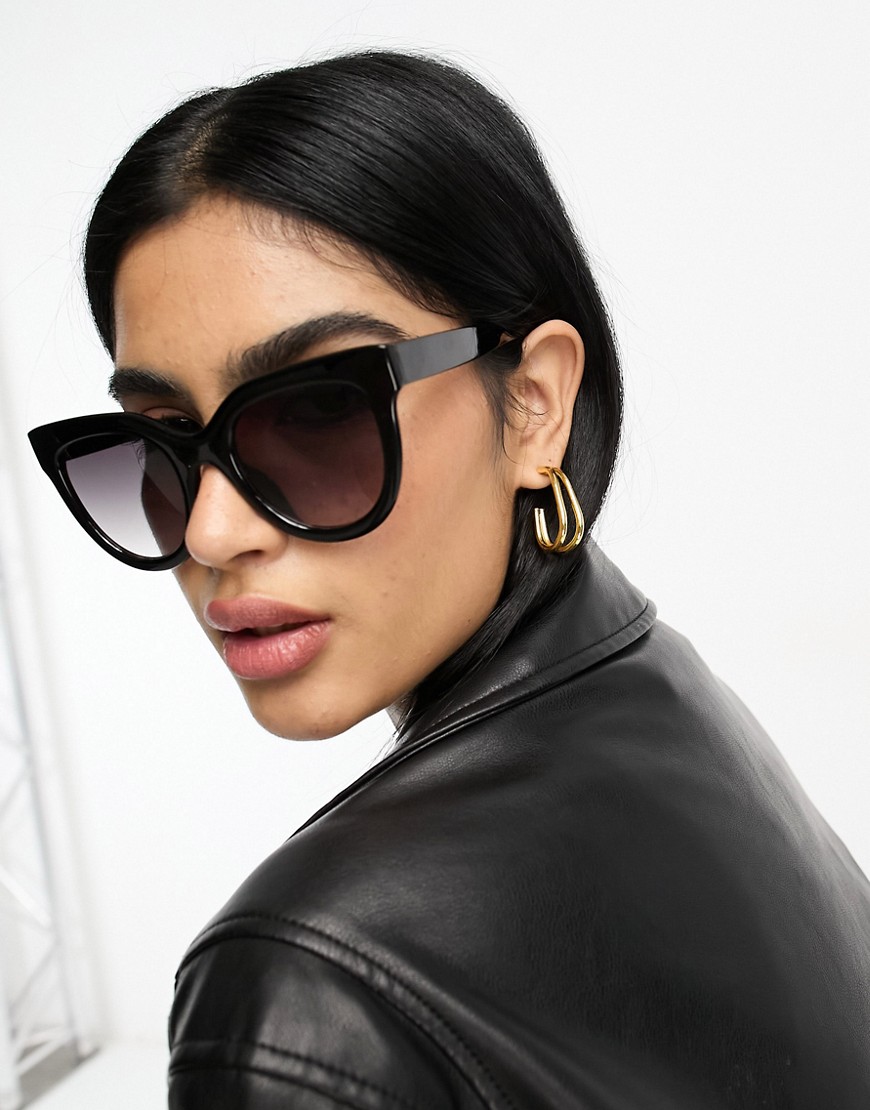 Asos Design Chunky Flare Cat Eye Sunglasses In Black