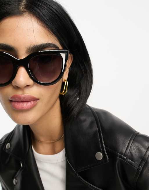 ASOS DESIGN chunky flare cat eye sunglasses in black, 2 of 4