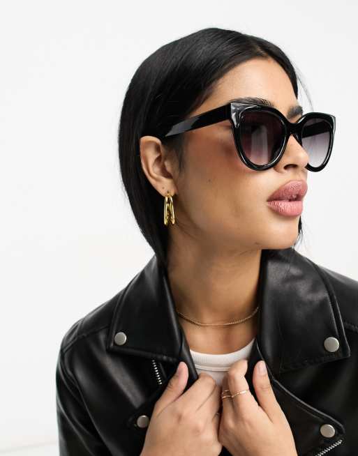 ASOS DESIGN chunky flare cat eye sunglasses in black, 3 of 4