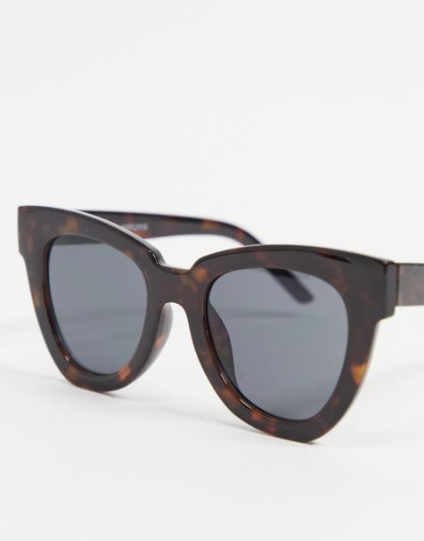 ASOS DESIGN square beveled cat eye sunglasses in shiny black