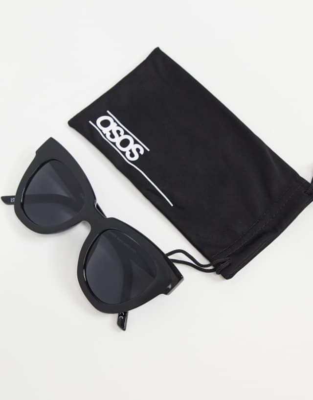 ASOS DESIGN chunky flare cat eye sunglasses in shiny black