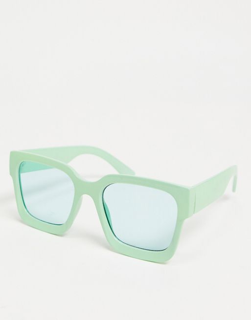 ASOS Design Rectangle Infinity Sunglasses with Green Lens in Khaki