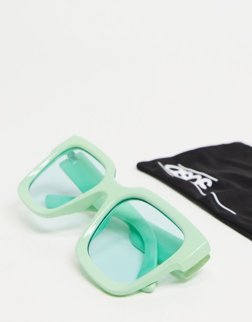 ASOS Design Rectangle Infinity Sunglasses with Green Lens in Khaki