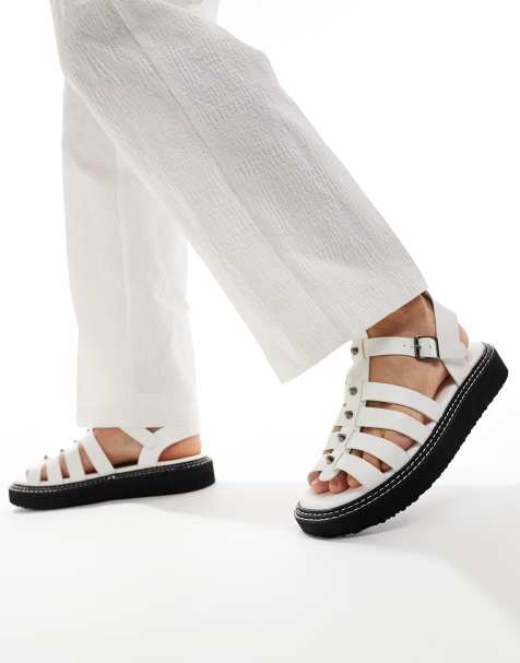 ASOS DESIGN chunky gladiator sandal in white with silver studding - view 1